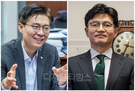 조정훈(왼쪽) 국민의힘 의원과 한동훈 전 비상대책위원장. <디지털타임스 박동욱 기자, 디지털타임스 DB>